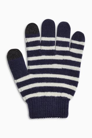 Red/Blue/Stripe Touch Screen Knitted Gloves Three Pack (Older Boys)